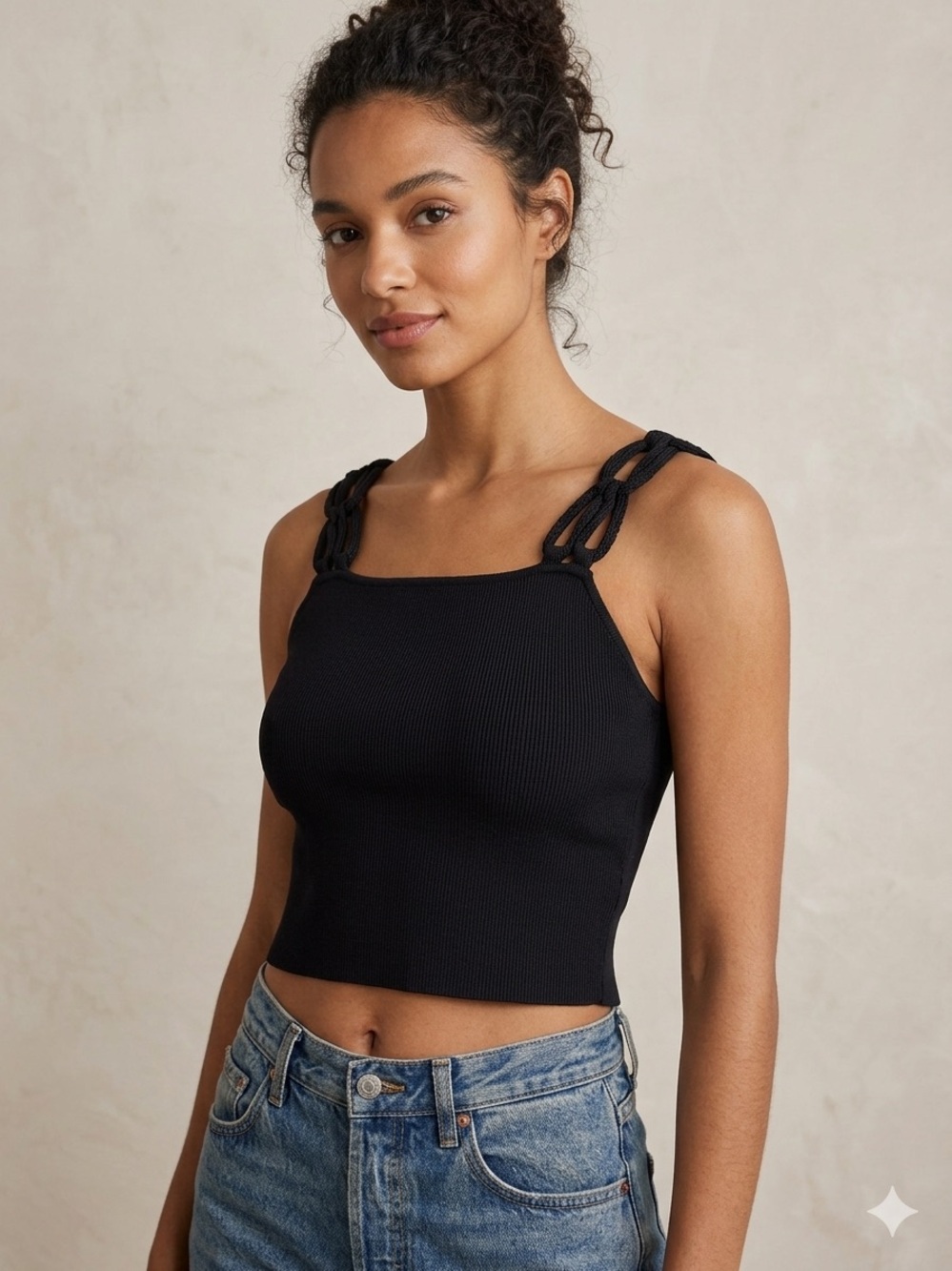 House of Harlow 1960 Black Knit Chain Strap medium Crop Tank Top - Picture 1 of 8